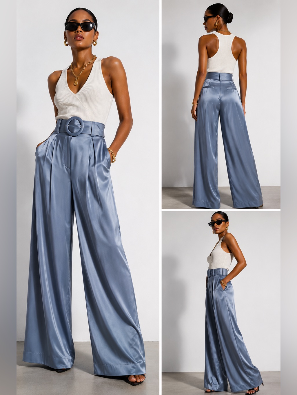 Cinq Sept Nwt Belted High Rise Wide Leg Pleated Dress Pants Blue Size 10